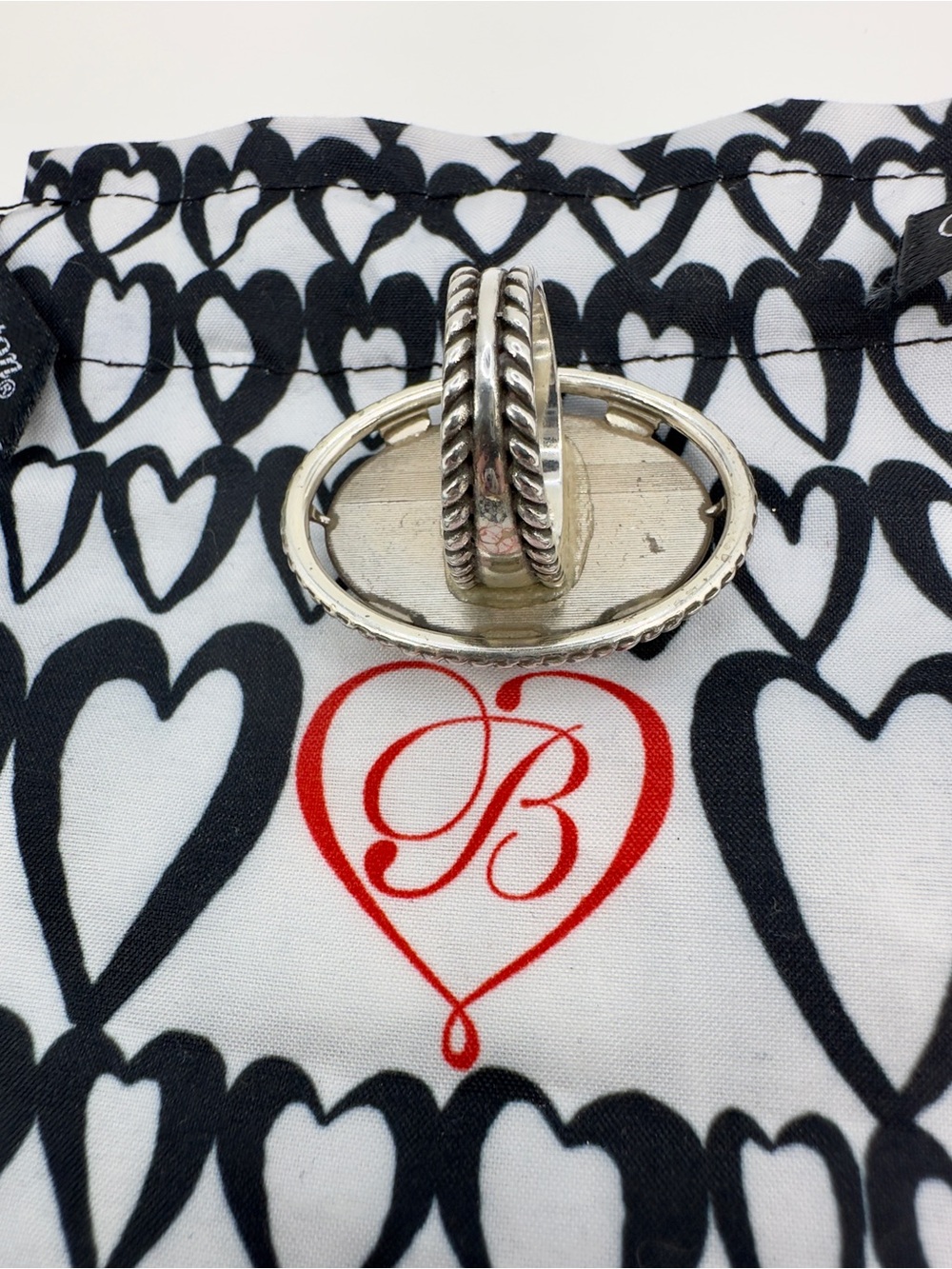 Brighton Crystal Silver Scroll Ring Size 9 Vintage Statement Scroll Work Band - Picture 7 of 11